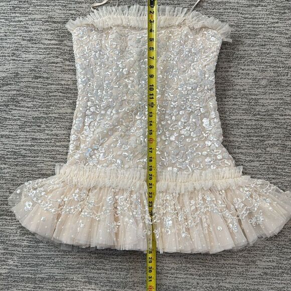 NWT Needle & Thread Regal Rose Gloss Strapless Micro Mini Dress Champagne Size14 - Picture 11 of 14